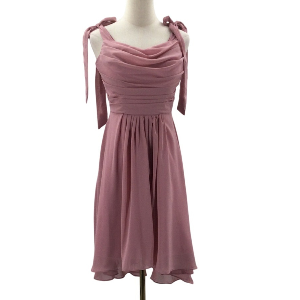 FORMAL 4 S pink Straps Bow Ruched Chiffon bridesmaid party knee dress NEW B33
